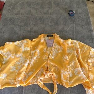 Yellow Floral Crop Top with Tie Front